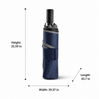 Pongee Compact Umbrella Windproof Strong, Mini Travel Umbrella for Backpack, UPF 50+ 113 cm, 7 Rib Aluminum Frame, 600 g