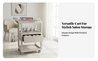 Wooden Cosmetic Studio Trolley Sturdy Wood Construction Mobile Nail Specialist Storage Cart Salon Trolley Cart Multi-Functional