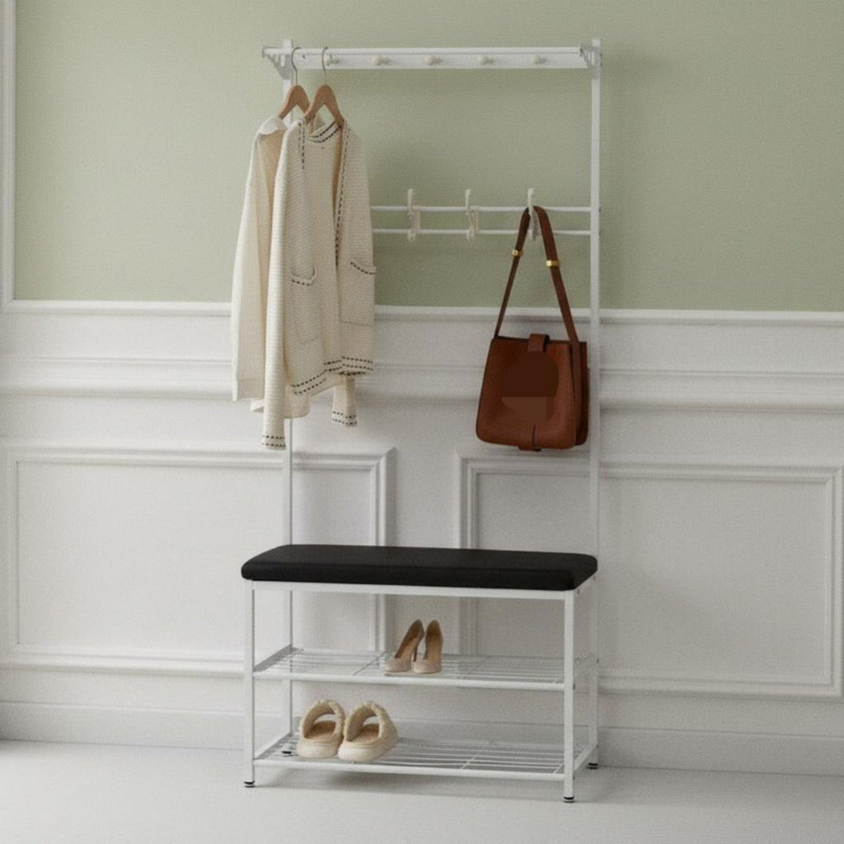 Multi-Functional Design Coat Rack with Shoe Bench Space-Saving Hall Tree Comfortable Cushion Entryway Organizer Strong Load-Bearing for Apartment Dwellers, Homeowners, Families, Hallway, Mudroom, Bedroom