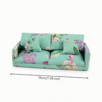 Dollhouse Sofa with Pillows Compact Two Seat Dollhouse Couch Elegant Miniature Double Sofa for Hobbyists