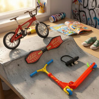 4 Pieces Mini Finger Toy Set Miniature Mini Alloy Toy Vehicle Model Folding Finger Scooter Display Plastic Details