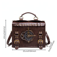 Satchel Bag with Top Handle Retro-Industrial Top Handle Handbag Structured Handbag with Shoulder Strap for Festivals, Cosplay, Streetwear