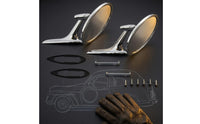 Polished Silver Vintage Car Rearview Mirrors Long Tapered Arms Chrome Round Rearview Mirrors Mounting Gaskets Vintage Round Car Mirror