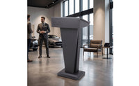 Slanted-Top Metal Lectern with Door Freestanding Presentation Podium with Cabinet Industrial Standing Podium with Shelf Tapered for Speakers, Receptionists, Lecture Halls, Hotel Lobbies, Sales Offices