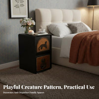 Compact Nightstand with Drawers Rounded Corners Panda Print 2-Drawer Cabinet Quiet Slide Rails Bedside Table Sturdy Design for Adults, Students, Parents, Small Areas, Dorm Room, Nursery, Entryway