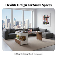 Foldable Design Transformable C-Shaped Table Extendable Surface Household Furniture Space-Saving Multi-Functional for Apartment Dwellers, Remote Workers, Small Spaces, Living Room, Beside Sofa, Home Office