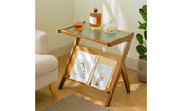 Wooden Side Table with Glass-Topped Narrow Nightstand Compact Furniture Slim for Small Apartments