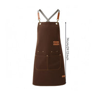 Large Front Pocket Cross-Back Apron Long Work Apron Leather-Look Strap Tabs Workwear Adjustable for Kitchen, Gardening, Service