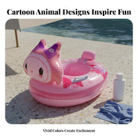 Inflatable Seat Circle Thickened Material Kids Pool Seat Bright Colors Cartoon Animal Swim Circle for Infants, Beach, Summer Vacation