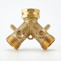 Rubber Sealing Rings Dual Shut off Hose Splitter Full Metal Body Brass Hose Splitter Rustproof Outdoor Tool Leak-Proof