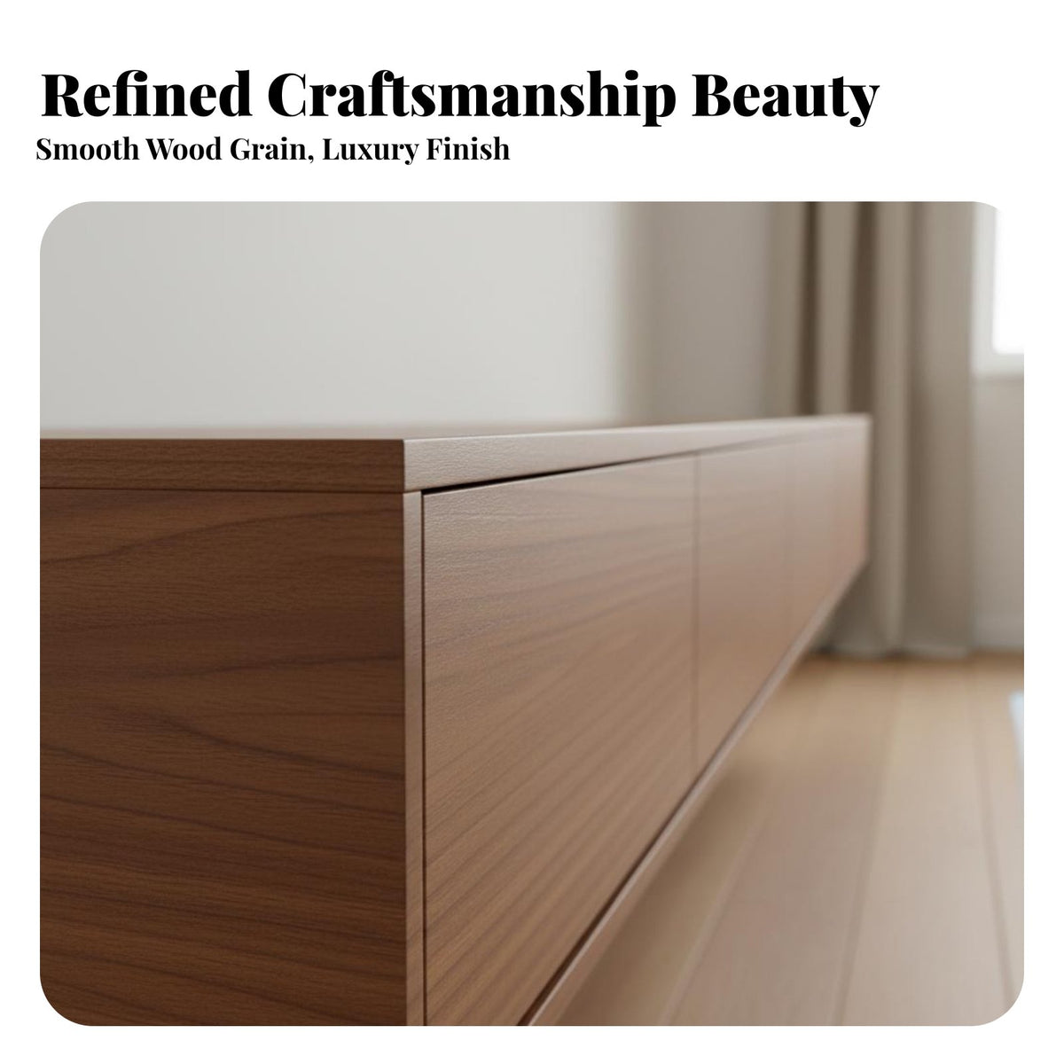 Walnut Finish TV Console Cable Management Compartment Wood TV Console with Storage Quiet-Close Drawers Walnut Finish Media Table for Bedroom