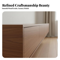 Walnut Finish TV Console Cable Management Compartment Wood TV Console with Storage Quiet-Close Drawers Walnut Finish Media Table for Bedroom