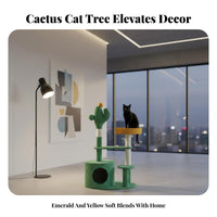 Transparent Space Capsule Cactus Cat Tree Dangling Ball Toy Multi-Level Cat Perch Sturdy Construction Sisal Scratching Post Tree Stable Structure for Indoors, Indoor, Living Room, Bedroom