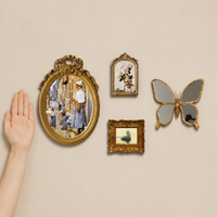 Large Mirror Set 140x80cm Antique Gold Resin-made European-style Carving Decorative Mirror for Entryway Living Room Bedroom