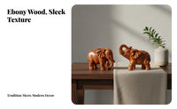 2 Pieces Ebony Wood Elephant Statues Craft Wooden Elephant Statue Good Luck Charm Tabletop Ornament for Art Collectors, Bedroom, Office, Shelf
