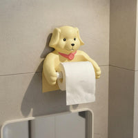 Punch-Drill-Effortless Installation Cartoon Dog Toilet Paper Holder Decorative Accent Puppy Toilet Roll Holder Resin Material Dog Themed Tissue Dispenser Sturdy Construction for Children, Kitchen