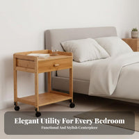 Modern Design Rolling Nightstand with Drawers On Wheels Bedside Cabinet Easy to Assemble Side Table Multi-Purpose for Apartment Dwellers, Homeowners, Students, Bedroom, Small Areas, Office