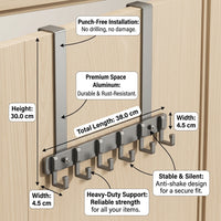 Bedroom Closet Hanging Rack with Hat Hook and Extended Arm for Students, Over the Door Organizer for Coats and Bags, Space Aluminum Material