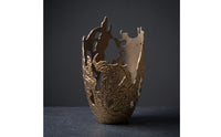 Openwork Metal Vase Sculpture Textured Cast Aluminum Sculpture Embossed Sculptural Decorative Piece for Art Collectors, Console Table