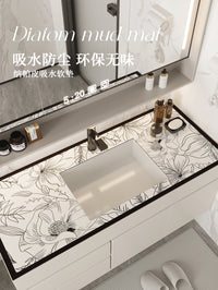 卫生间洗手台吸水垫轻奢简约软硅藻泥沥水垫厨房洗漱台满铺隔水垫 60*90cm【耐脏易清理】 中古雨林