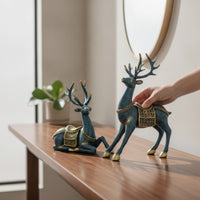 Tabletop Deer Figurines Sculptural Deer Figurine Ornate Sculptures with Antlers Gold-Trimmed for Living Room, Entryway, Mantel, TV Cabinet
