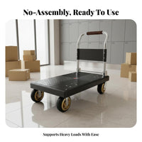 Folding Surface Cart Space-Saving Portable Flatbed Trolley High Load Capacity Foldable Push Cart Hand Truck for Homeowners, Movers, Home, Garage