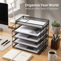 5-Tier Metal File Organizer for Desk, Stackable Document Rack for Office, Multi-Tier Desktop Storage Tray, letter-size Compatible Vertical