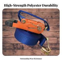 High Break Strength Cargo Strap with Double J Hooks Wear-Resistant Heavy Duty Ratchet Strap Long-Lasting for Movers, Trailers, Warehouses