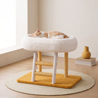 Cat Scratcher Bed Elevated Cat Scratching Post with Basket Pet Furniture Corrugated Cardboard Curved for Cats, Indoor