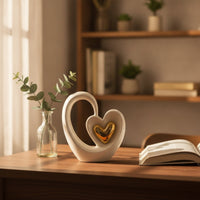 Ceramic Heart Sculpture Elegant Ceramic Heart Ornament Glossy Tabletop Ornament for Entryway Table, Bookshelf, Desk