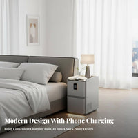 Built-in Bluetooth Speaker Nightstand with Drawers Installationcomplimentary Smart End Table Fingerprint Lock Bedside Cabinet Modern Design for technologynology aficionados, Homeowners, Students, Home, Apartment