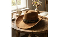 Cowboy Hat with Bull Emblem Classic Suede Cowboy Hat Soft Costume for Cowboys, Festivals, Horseback Riding