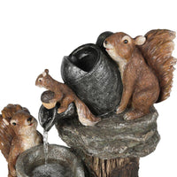 Solar-Powered Resin Duck and Squirrel Garden Waterfall Ornaments