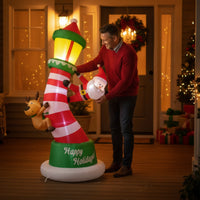 Inflatable with Santa and Reindeer Lighted Inflatable Yard Decor Festive Christmas Inflatable with Santa for Lawn, Garden