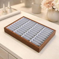 Jewelry Display Tray Walnut Wood-Colored Jewelry Storage Tray Home Organizer Light Gray Raised Side