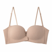 Strapless Push Up Bra for Women with Front Hook Closure and No Shoulder Straps, Invisible Backless for Tops and Dresses
