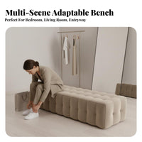 Multi-Functional Square Tufted Bench Comfortable Seating End-of-Bed Stool Versatile Design Long Ottoman Sturdy Construction for Homeowners, Business Owners, Families, Bedroom, Living Room, Retail Shop, Entryway