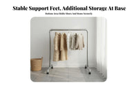 Thickened Steel Single Rod Clothes Rack Sturdy Industrial Pipe Clothing Rack Rust-Proof Liberated Standing Garment Stand Multi-Use for Homeowners, Boutique Owners, Balcony, Living Room, Bedroom, Courtyard