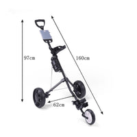 Folding Golf Push Cart with Cup Holder Portable 3 Wheel Golf Cart Long-Lasting Trolley Heavy-Duty for Golfers