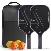 2 Pieces Carbon Fiber Pickleball Paddle 16mm Pickleball Set with Balls Honeycomb Core Rotation for Adults, Outdoor Courts