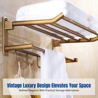 Brass Towel Rack Set, Vintage Twisted Design, Bathroom Storage Shelf, Luxury Bathroom Accessories