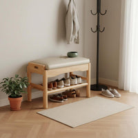Multi-Functional 2-Tier Entryway Stool Space-Saving Shoe Rack Sturdy Construction Storage Bench polished Rounded Corners for Apartment Dwellers, homeowners, Hallway, Mudroom, Cloakroom, Living Room
