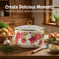 Enamel Casserole Dish with Glass Lid, Decorative Mosaic Soup Pot, Cooking Pot for Home Use, Induction Compatible Enamel Cookware Pot