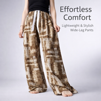Womens Pants Wide Leg Trousers in Lightweight Viscose Rayon Material, Printed Pattern Loungewear for Home Wear and Casual Outings