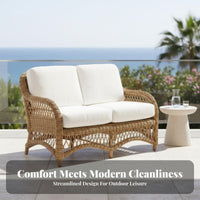 4 Pieces Weather-Resistant 4-Piece Sofa and Table Set Wickerand design Weave 4-Piece Woven Sofa Set Handwoven characteristics outdoordoor Furniture Water pads for Guesthouse Owners, Hotel Managers, Balcony, Courtyard, beside the pool, Backyard