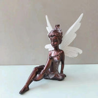 Resin Fairy Statue Seated Fairy Figurine Garden Textured for Plant Displays