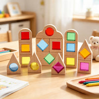 40 Pieces Wooden Building Blocks with Acrylic Colorful Building Blocks with Acrylic Openings Toy for Daycare