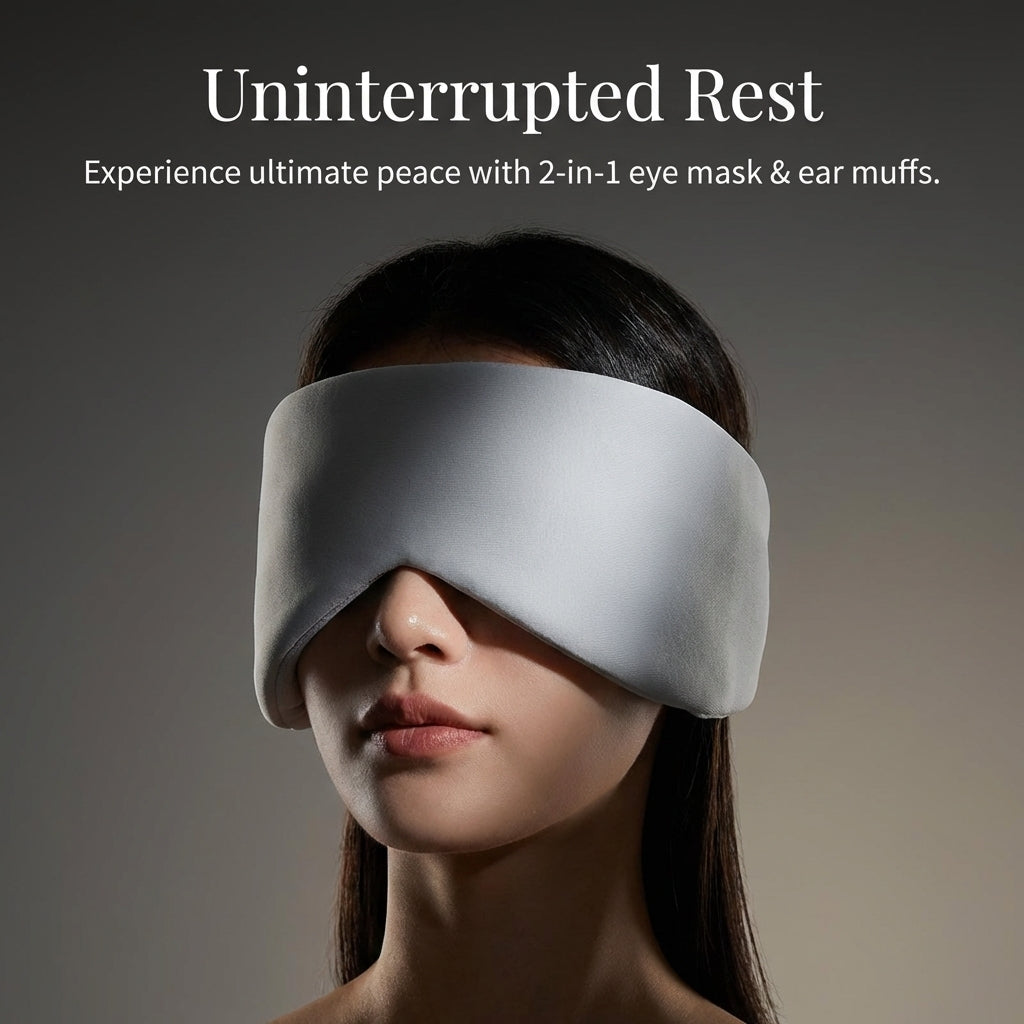 2 in 1 Eye with, Lightweight Adjustable Strap Noise Cancelling Earmuffs, Unisex Sleep Blindfold Relaxation