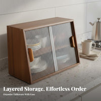 Minimalist Design Japanese Design Kitchen Organizer Freestanding Kitchen Cabinet with Sliding Glass Doors Dust-Proof Sliding Door Cup Cabinet Versatile for Homeowners, Students, Office Workers, Tabletop, Dining Room, Coffee Bar, Bathroom