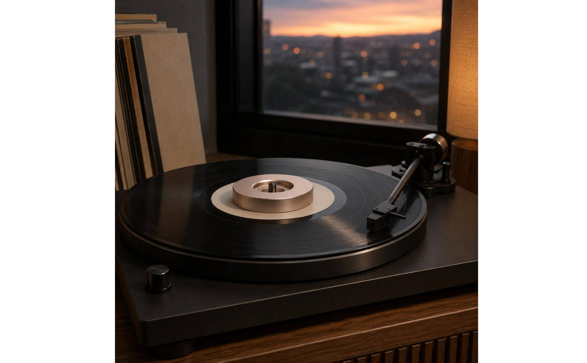 Recessed Channel 45 RPM Adapter Machined Metal Aluminum Vinyl Adapter Polished Finish Audio Accessory Round Circlet